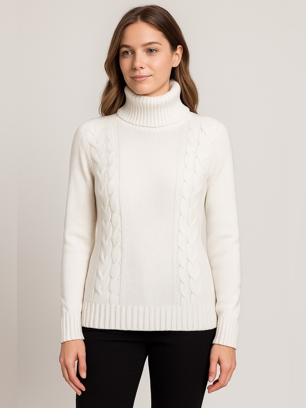 Esprit White Cable Knit Turtleneck Sweater